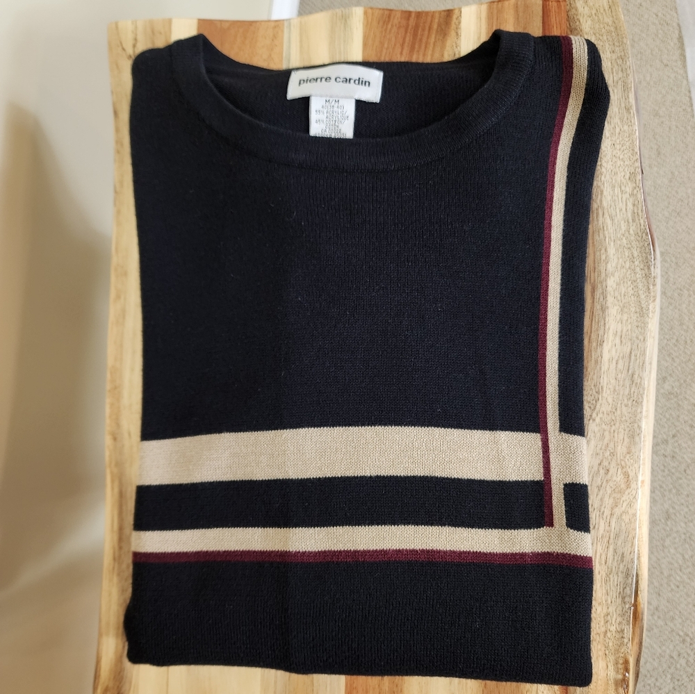 Pierre Cardin Cotton Blend Sweater Preppy Grandpa Sweater Size Medium Black